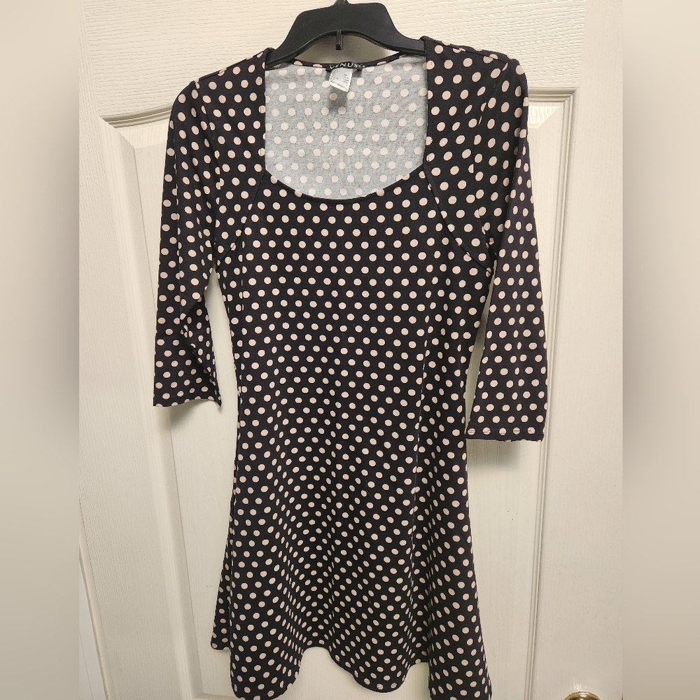 VENUS Black and Tan Fit and Flare Dress with 3/4 Sleeves